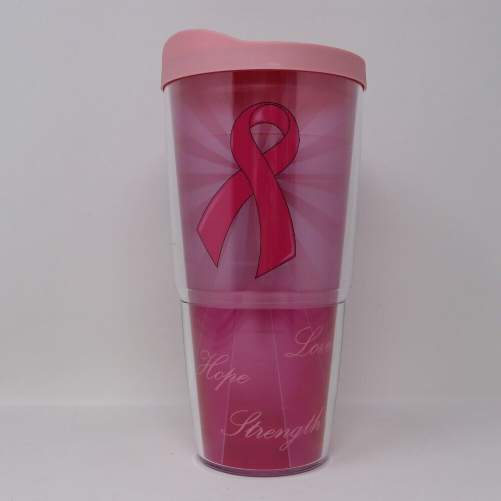Brand New Tervis 24 oz Breast Cancer Pink Ribbon Tumbler Lid Hot Cold Love Hope